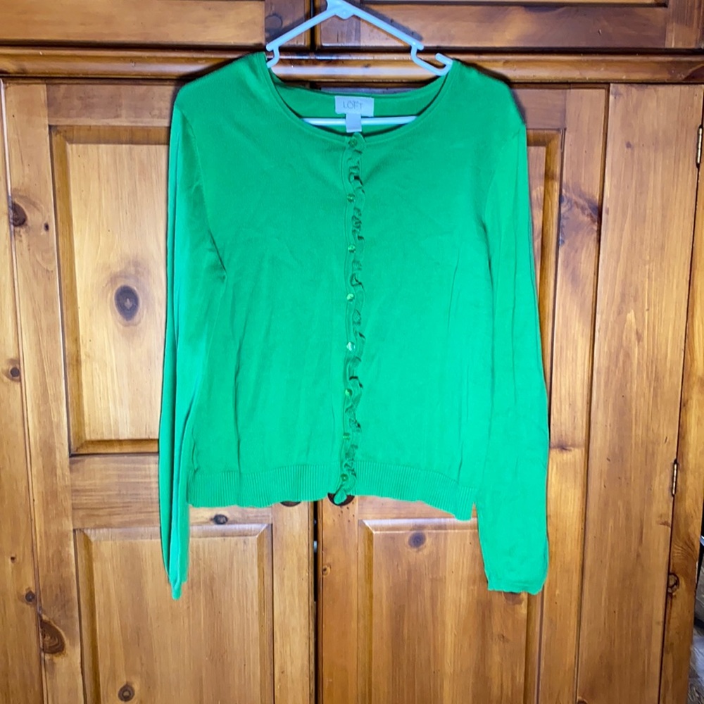 Ann Taylor Loft Green Button Up Sweater Blouse Long Sleeve